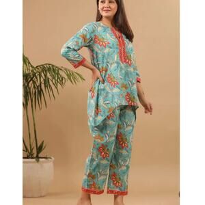 Signals Nisha Cotton Boho Lounge Pajamas Set Asymmetrical Paisley Cool Womens XL